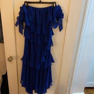 Misa Los Angeles, OTS blue ruffle dress